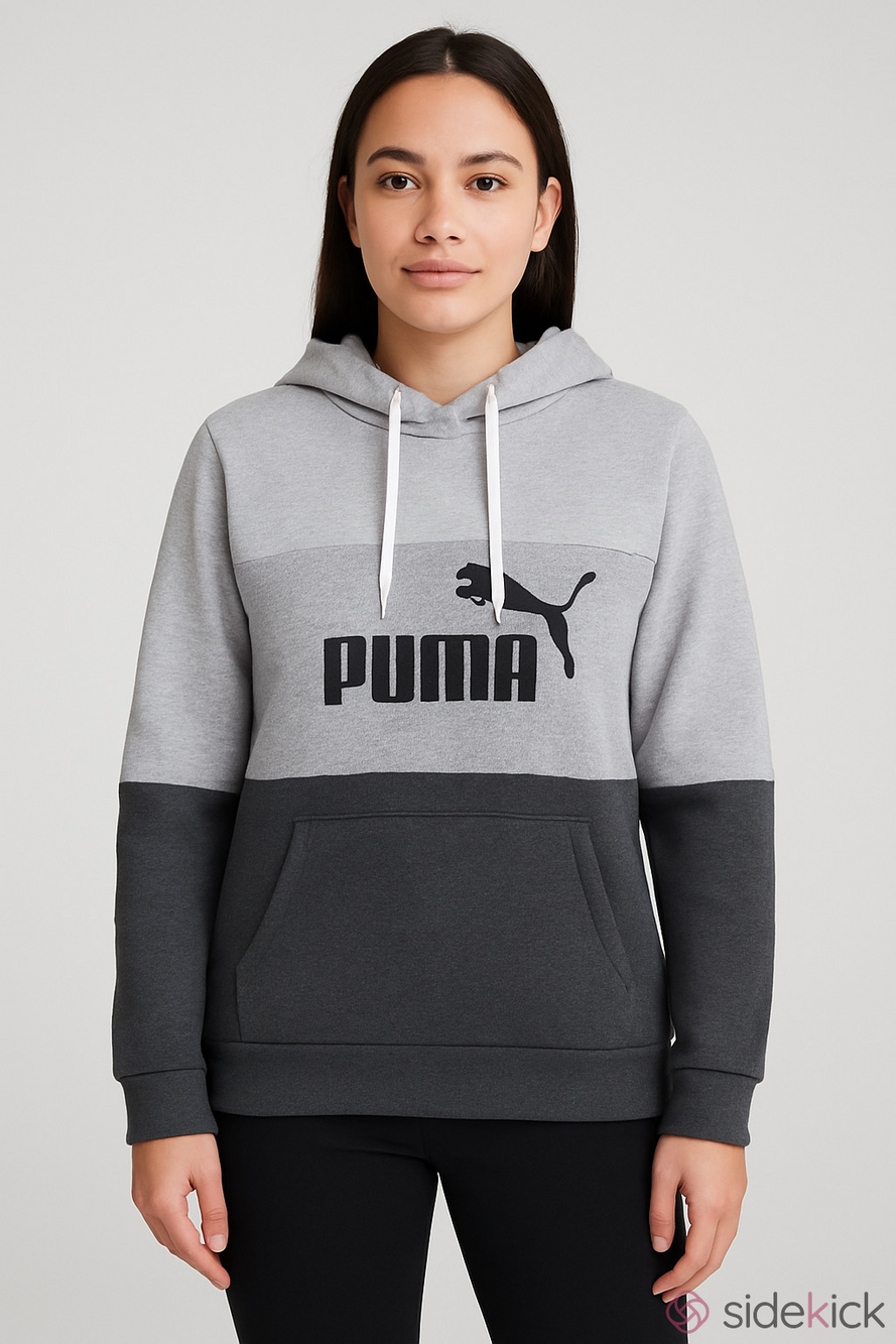 Puma Pullover Long Sleeve Hoodie Sweatshirt Kangaroo Pocket Grey Blend Small